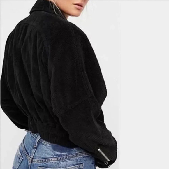 Free People Slouchy Corduroy Dolman  Moto Jacket Black Size Small - Picture 3 of 8